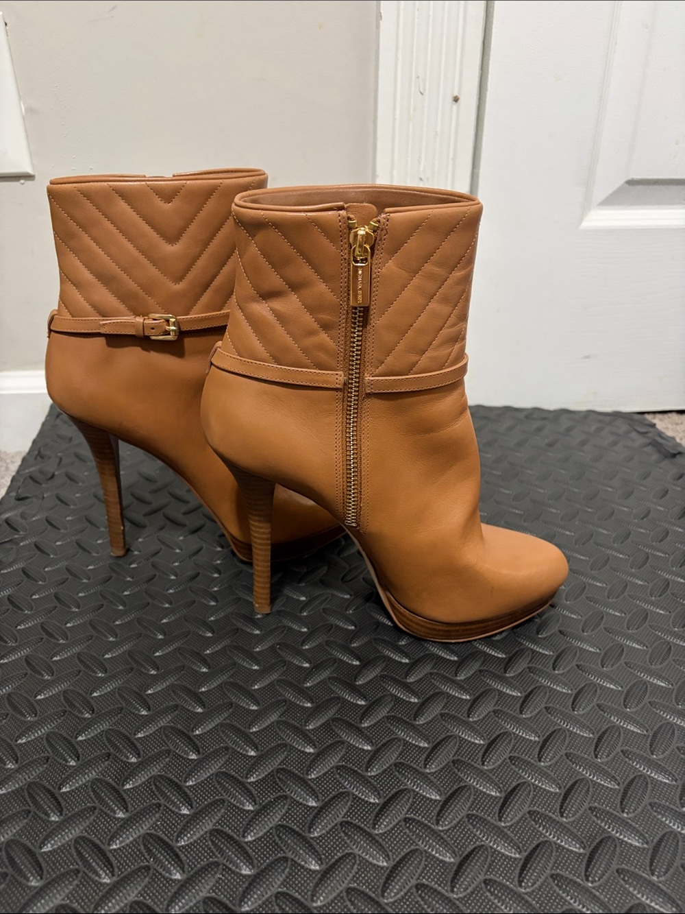 MICHAEL Michael Kors Quilted Cuff Tan Leather Ankle Booties
